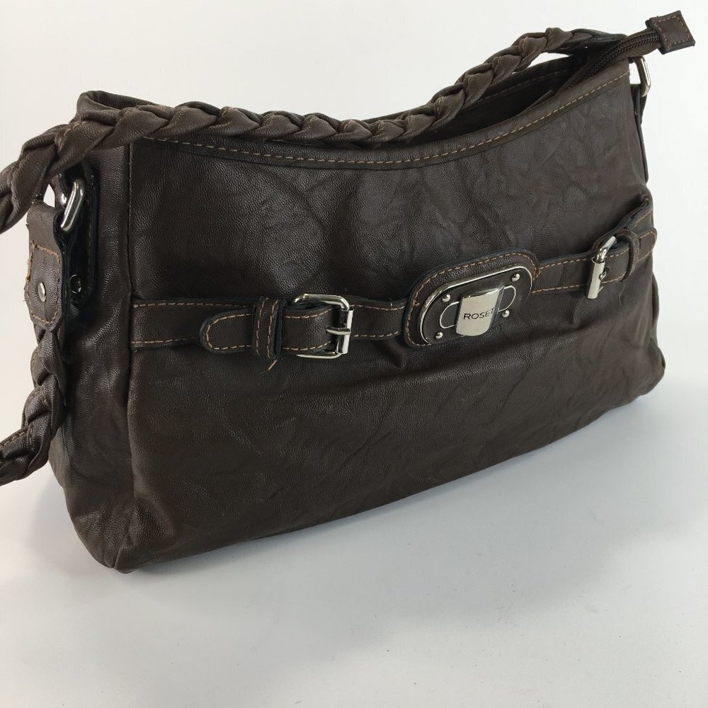 Rosseti Brown Bag with Braided Strap Buckle Accent Shoulder Bag